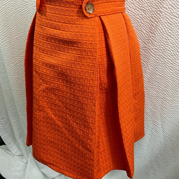 Modcloth 60's look A-Line Pleated Tangerine Orange Textured Lined Mini Dress - Picture 4 of 11